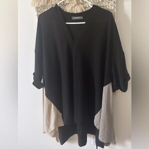 Alembika V-Neck Long Tunic Blouse Top Colorblock Black Size Medium Lagenlook